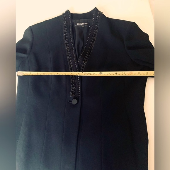 Jones New York long black tuxedo style blazer jacket shiny beaded V neck collar - Picture 11 of 15